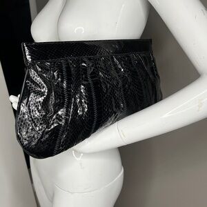 Lou Ran Black Snakeskin Large Clutch Shoulder Bag